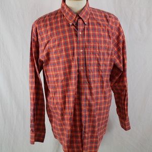 Lands' End Dress Shirt 17 34-35 Red Check Plaid